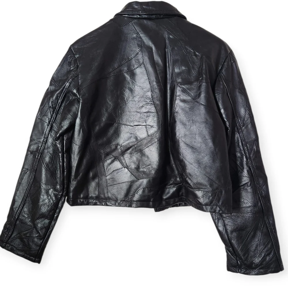 Italian Stone Design Navarre Baddie Patchwork Black Leather Jacket Large/XL